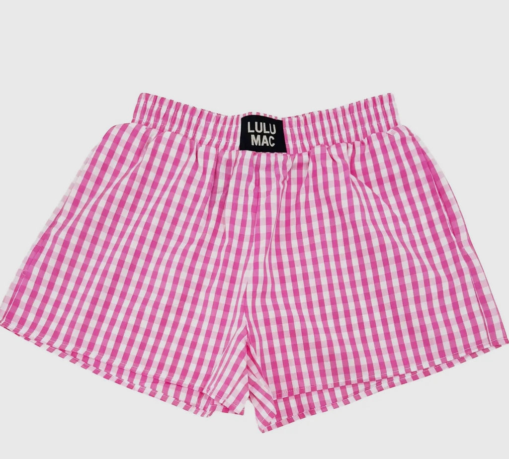 ,ULU MAC PINK GINGHAM SHORTS