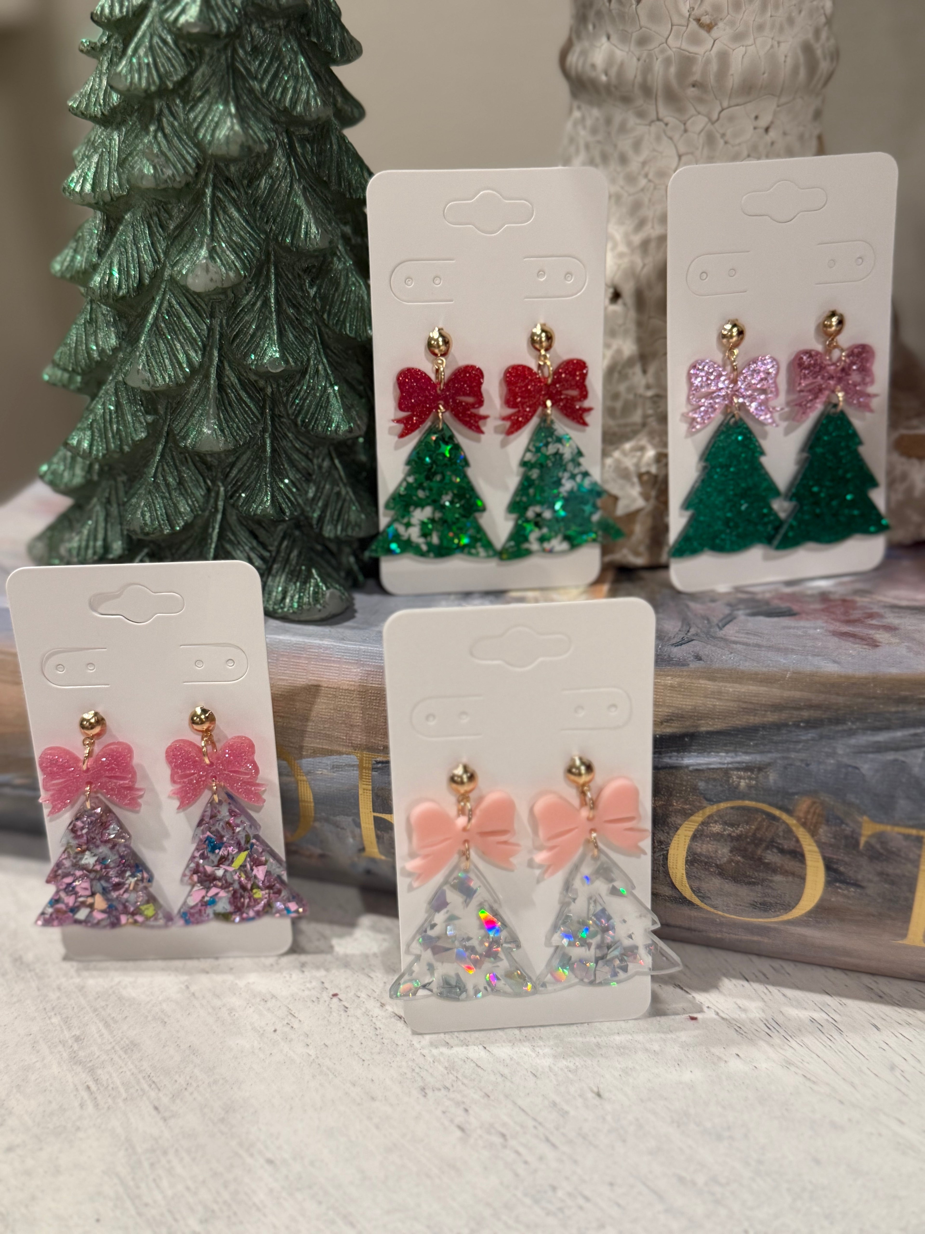 Bow Christmas tree earrings