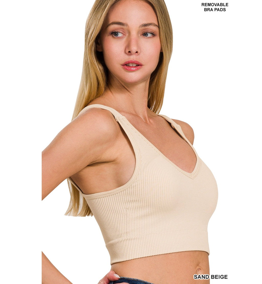 Seamless Ribbed Cropped Bra Beige ETA 7/31