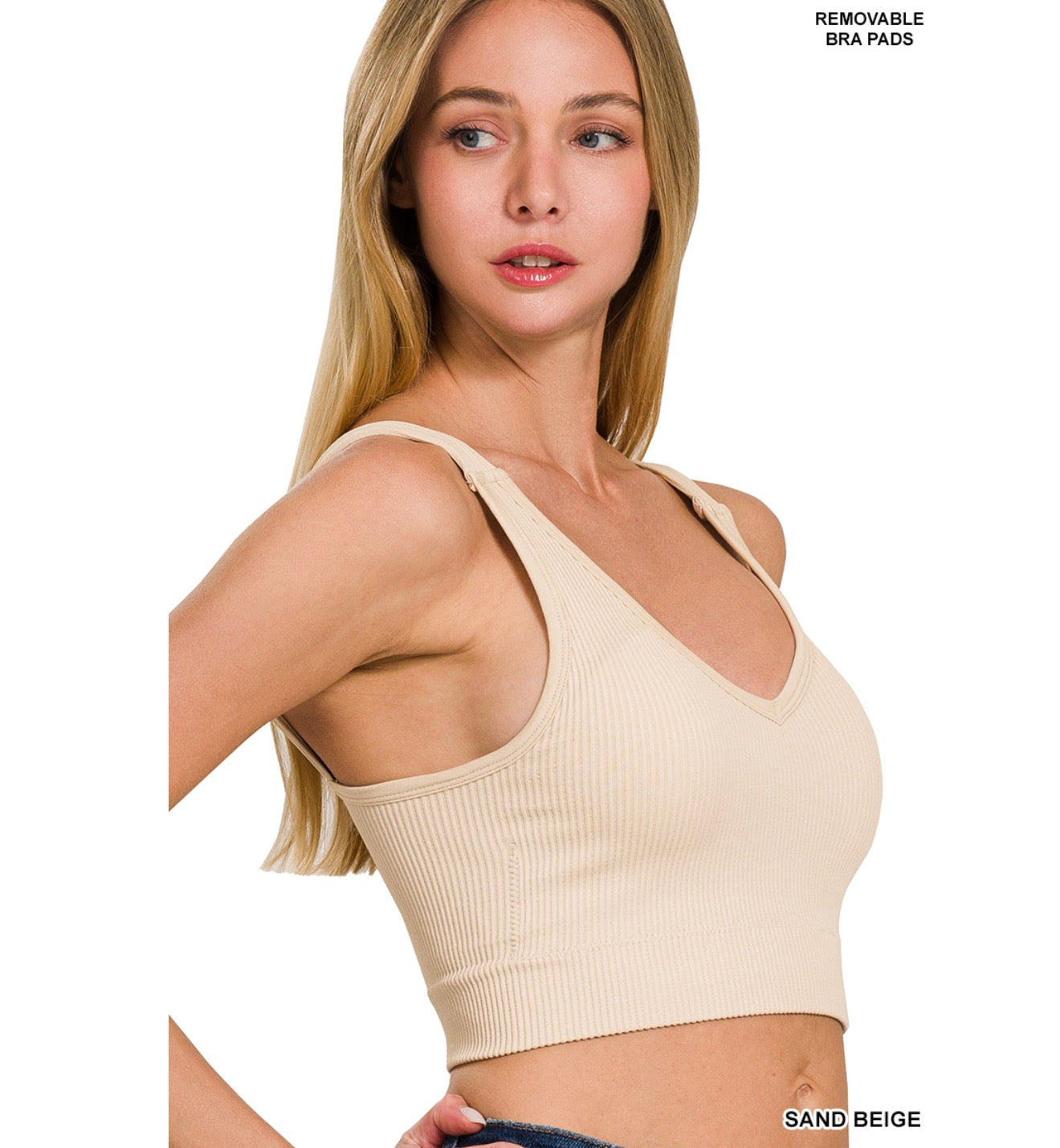 Seamless Ribbed Cropped Bra Beige ETA 7/31