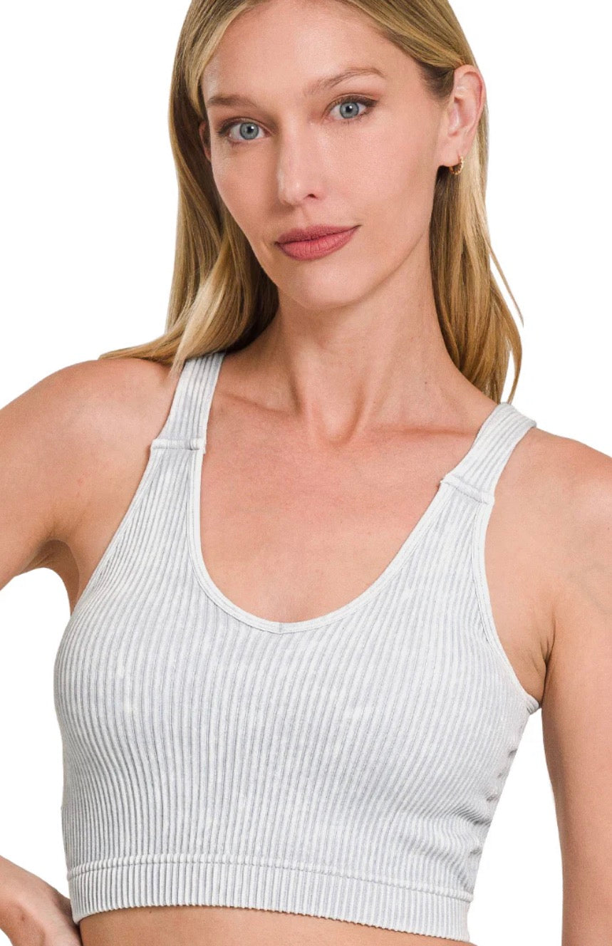 Zenana Grey Ribbed Padded Bralette