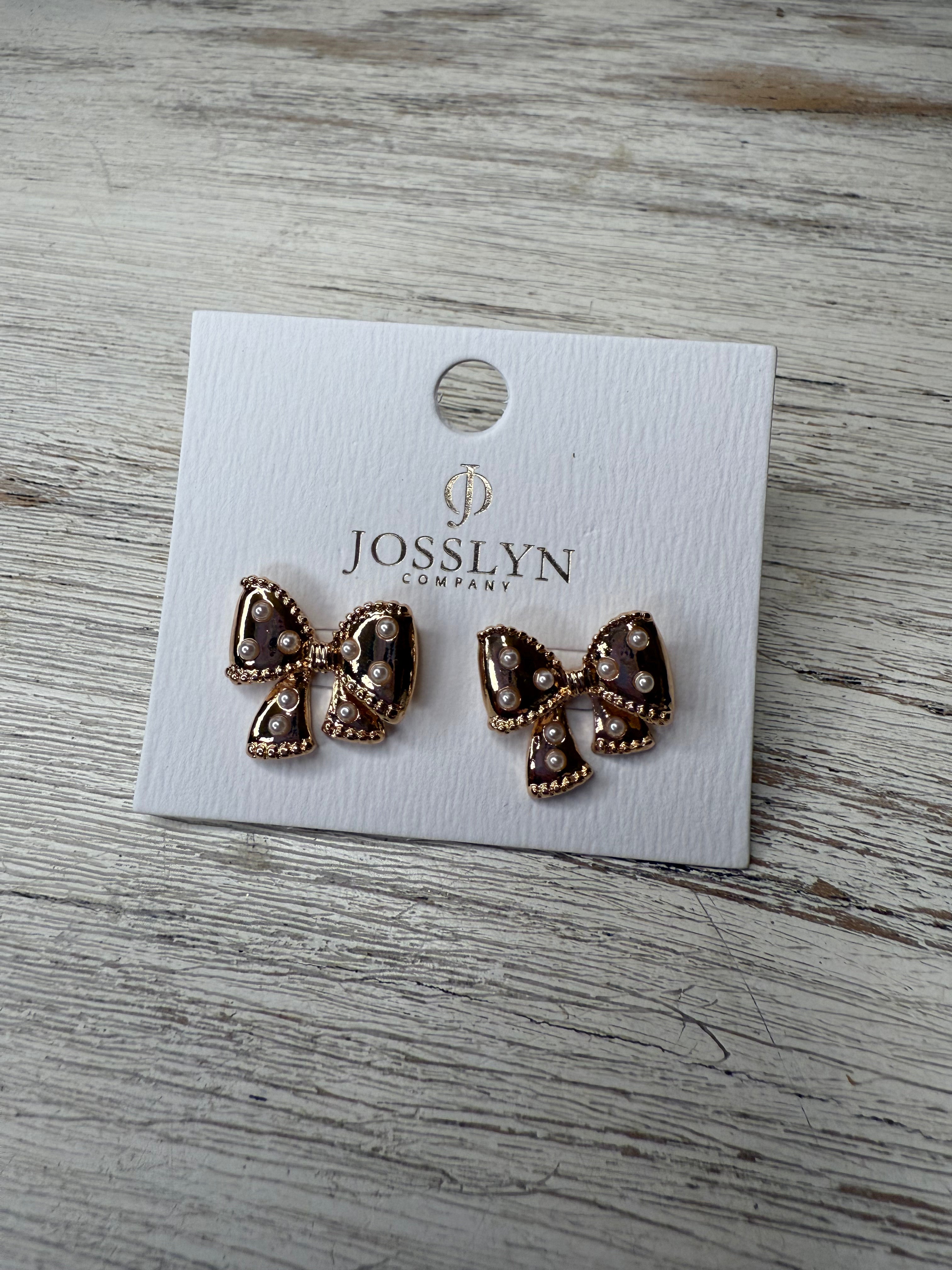 Gold Pearl Bow Earrings with pearls