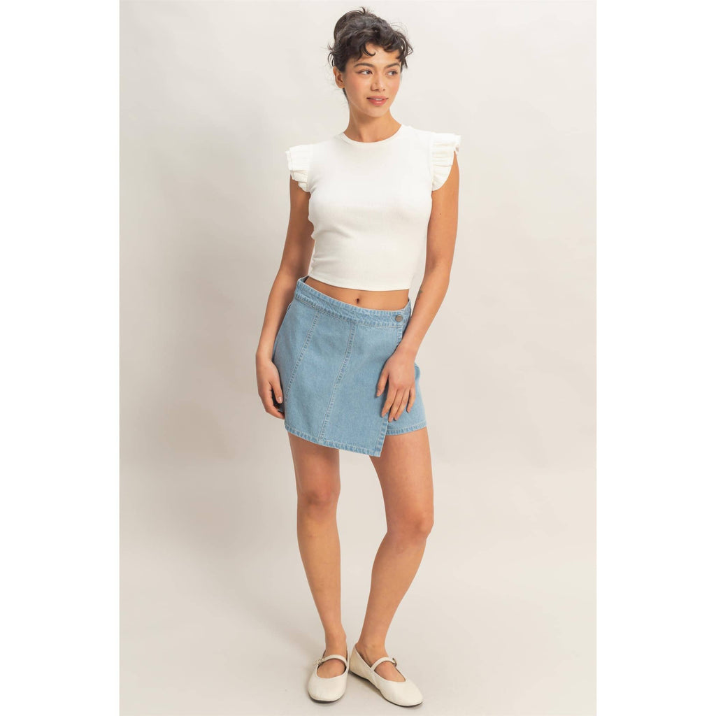 Wrap Front Denim Skort ETA 7/30