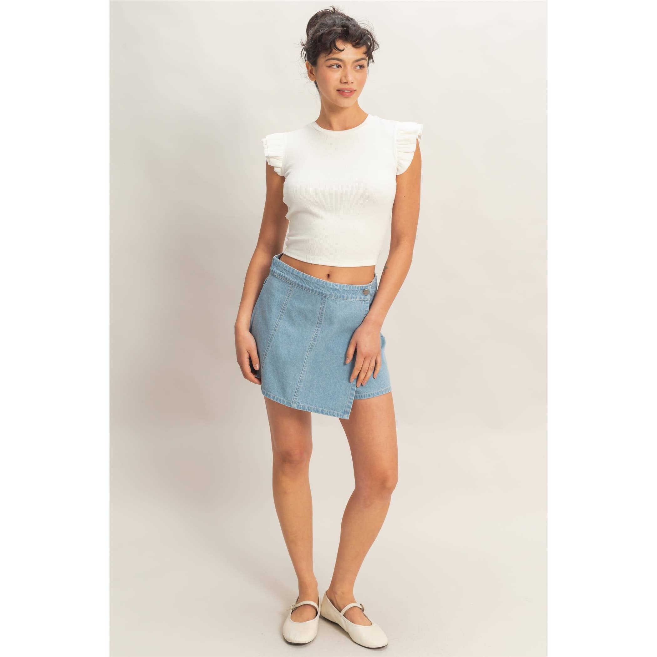 Wrap Front Denim Skort ETA 7/30
