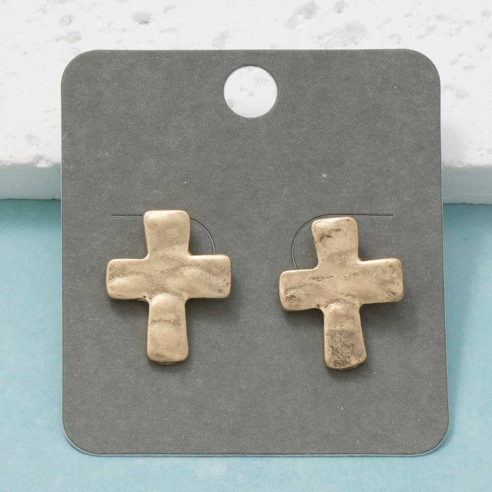 Vintage Metallic Cross Stud Earrings