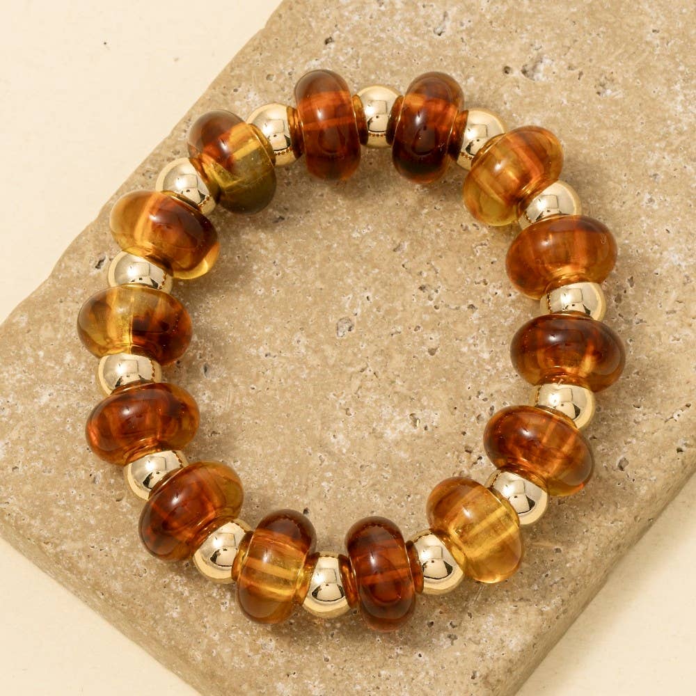 White and Gold Resin Beads Stretch Bracelet