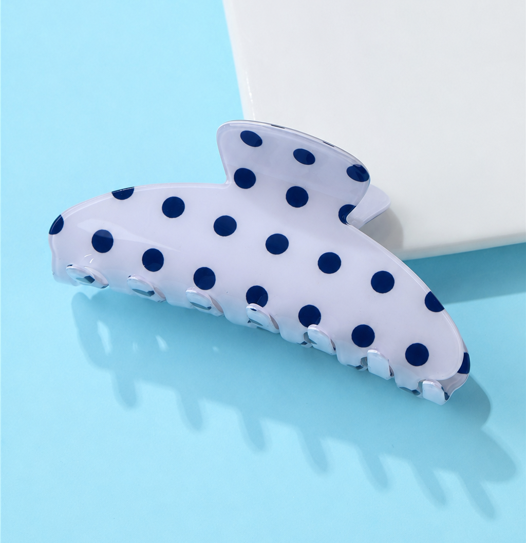 Retro Polka Dot Hair Claw - Glossy Spotted French ETA 9/16