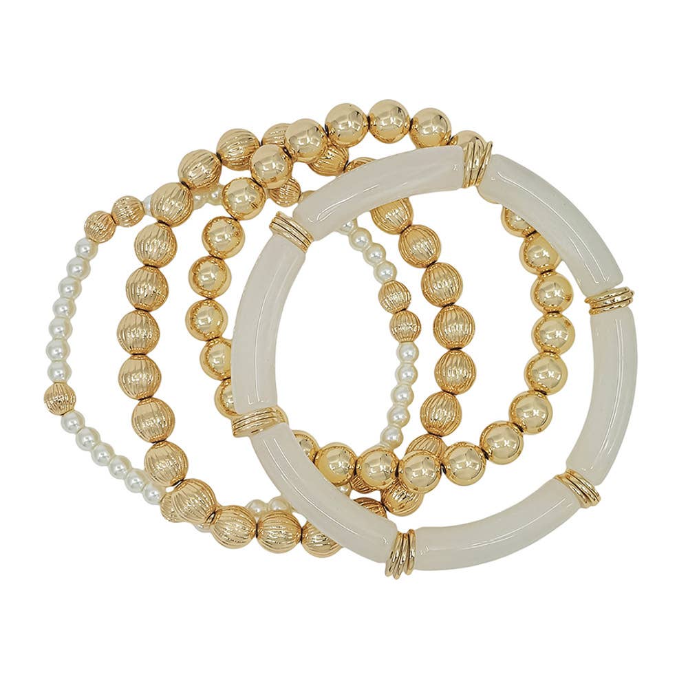 Pink Or White Stack Gold Bracelets