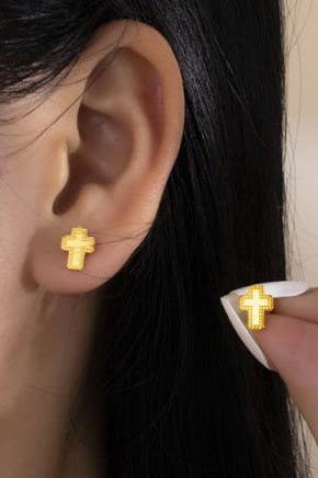 18K STAINLESS STEEL TARNISH FREE CROSS EARRINGS ETA 9/16