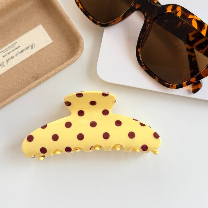 Retro Polka Dot Hair Claw - Glossy Spotted French ETA 9/16