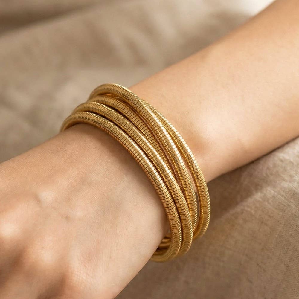 Knotted Elastic Metallic Coil Bracelet Set Gold