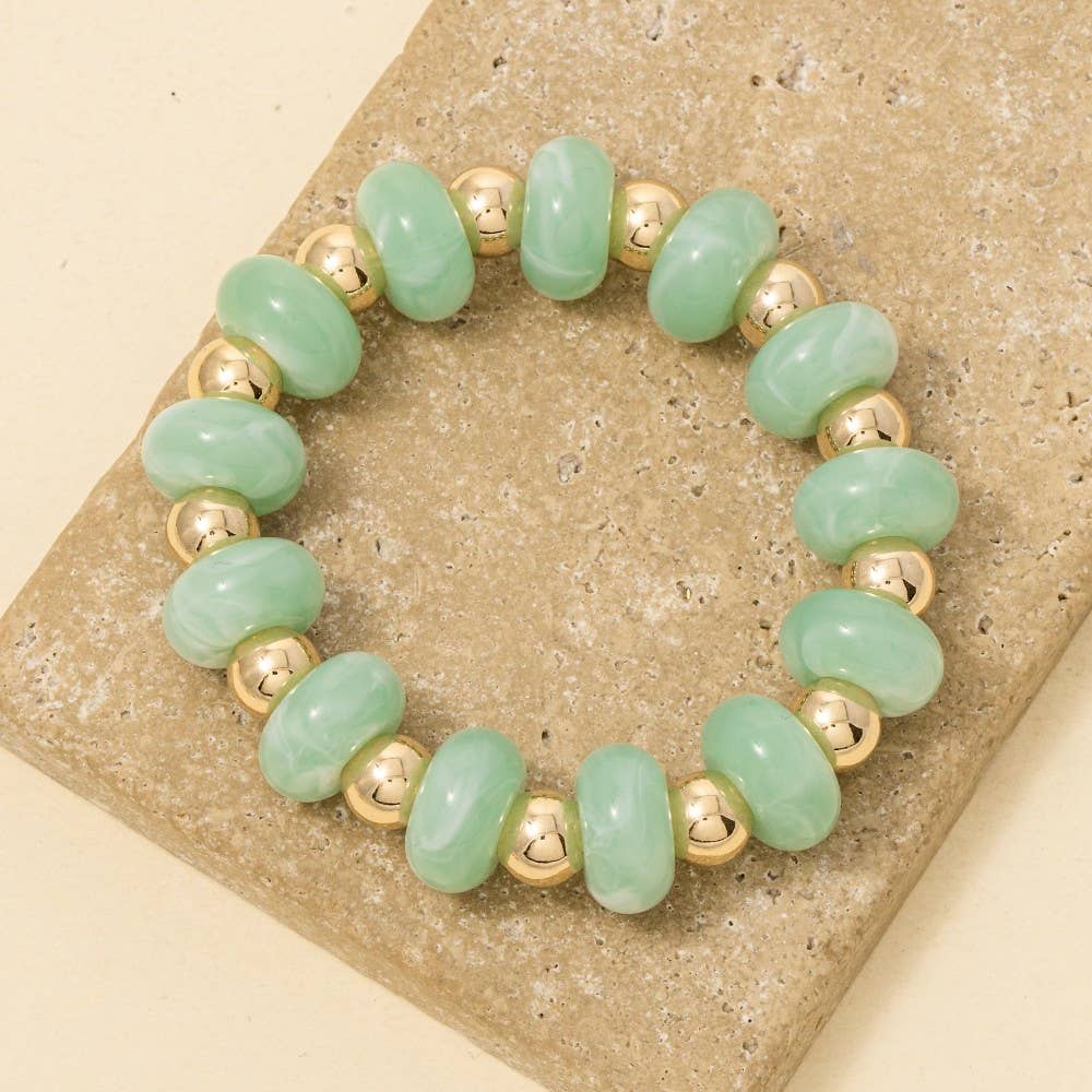 White and Gold Resin Beads Stretch Bracelet