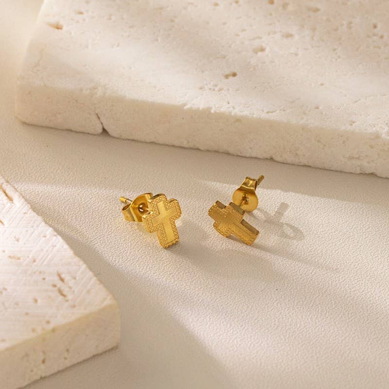 18K STAINLESS STEEL TARNISH FREE CROSS EARRINGS ETA 9/16