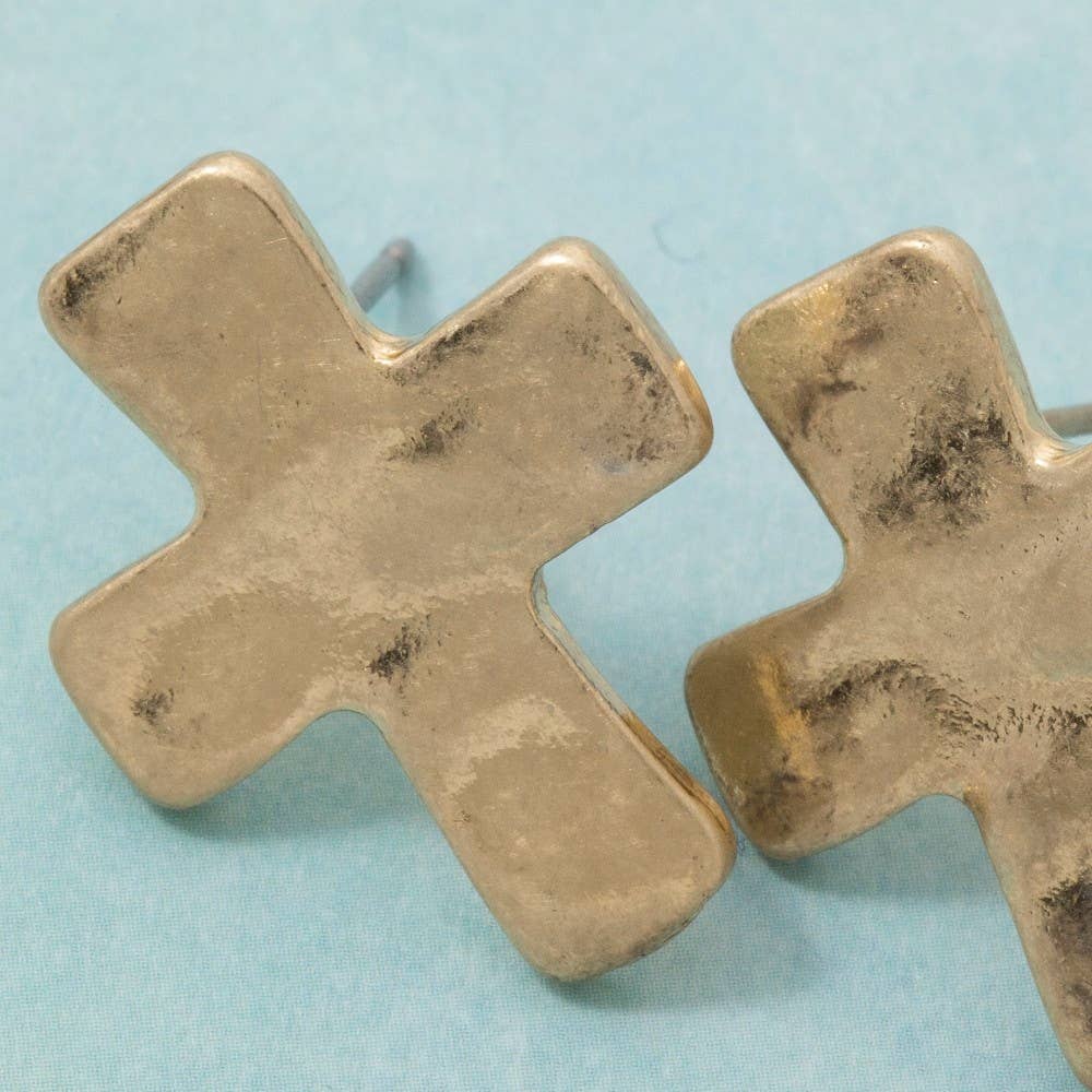Vintage Metallic Cross Stud Earrings