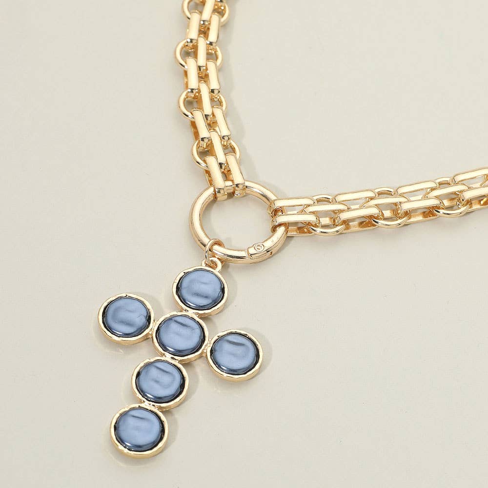 Blue and Gold Cross Necklace