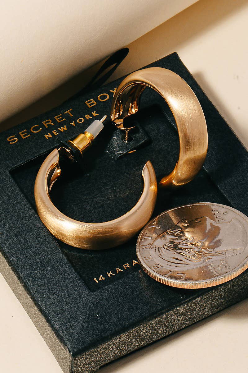 Secret Box Brushed Gold Dipped Small Beveled Hoop Earrings Silver