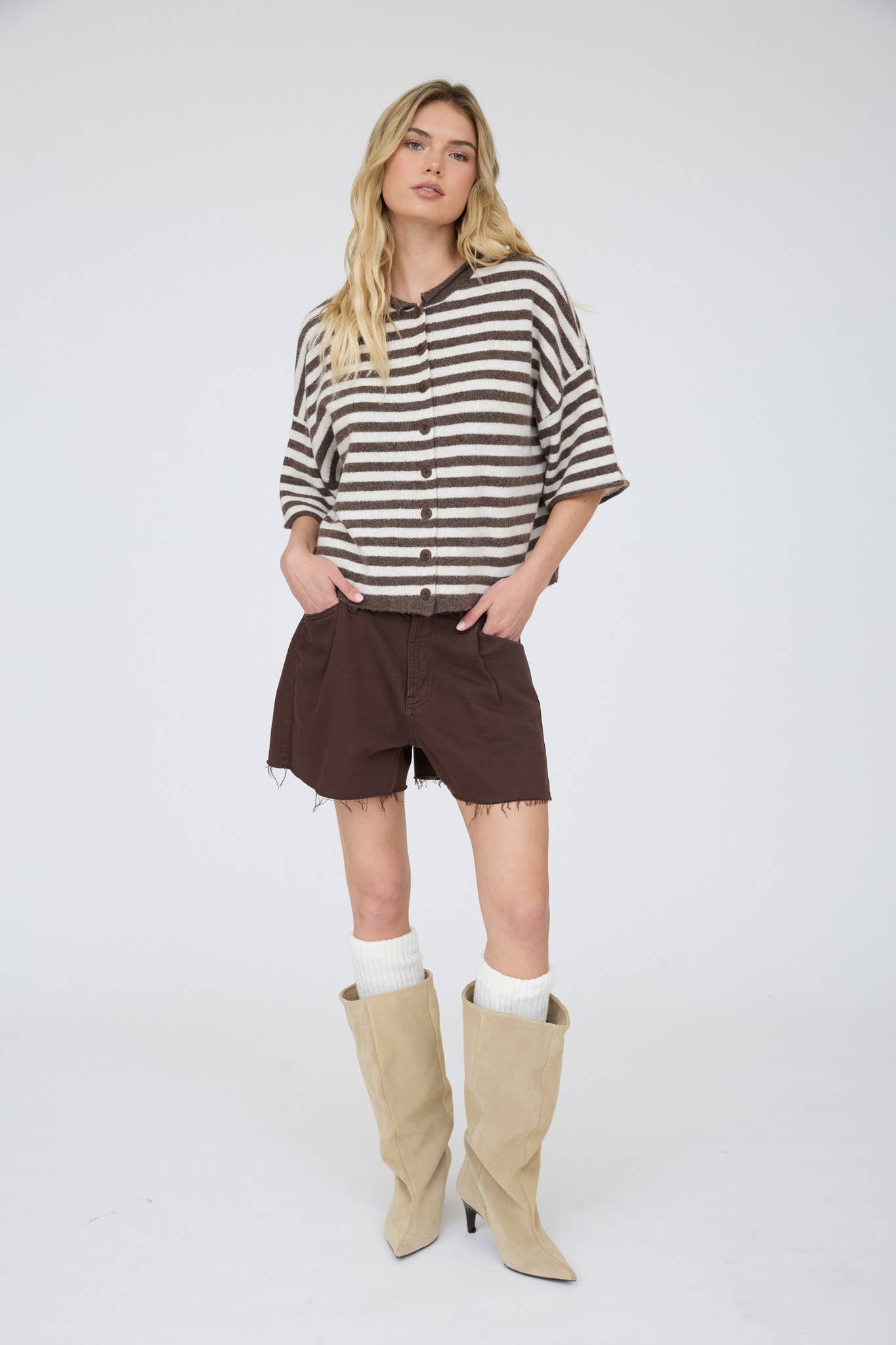 The Sutton Stripe Top Brown ETA8/6