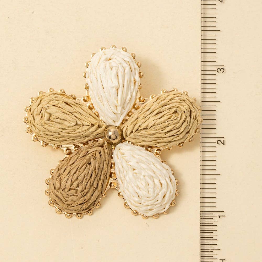 Multi Tone Straw Weave Flower Stud Earrings