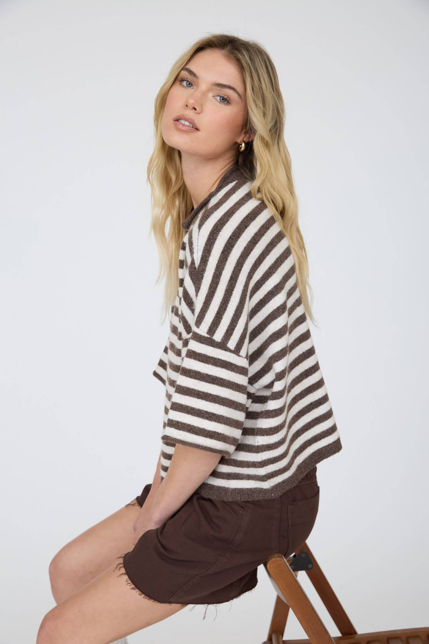 The Sutton Stripe Top Brown ETA8/6