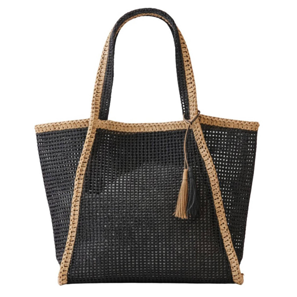 Two Tone Woven Straw with Tassel Tote Bag
