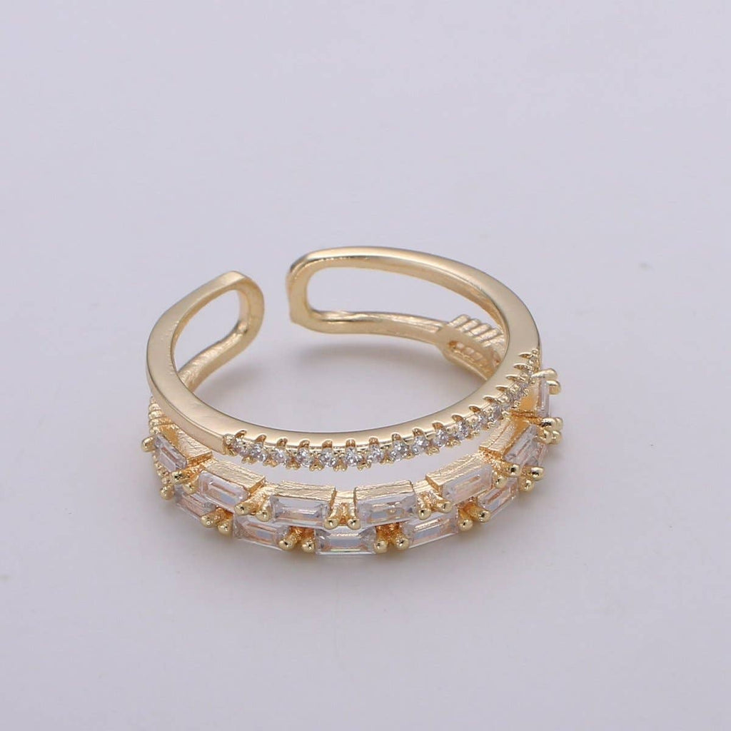 OS 14K Gold Filled Baguette Micro Paved CZ Double Band Ring | U516