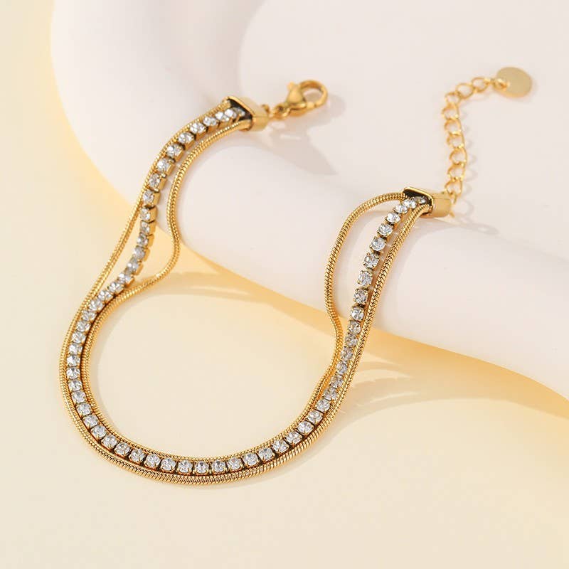 18K STAINLESS TARNISH FREE RHINESTONE BRACELET ETA 9/16