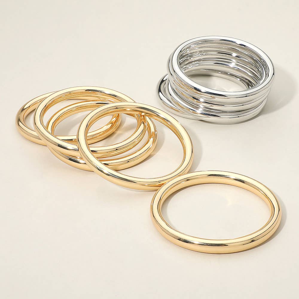 Gold 5PCS - Stackable Polished Metal Multi Layered Bangle Bracelets