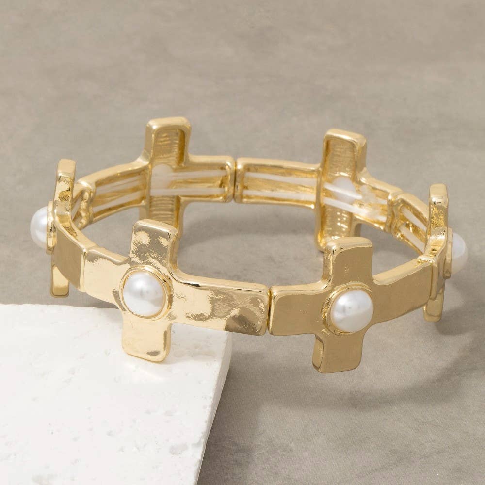 Cross & Pearl Stretch Bracelet