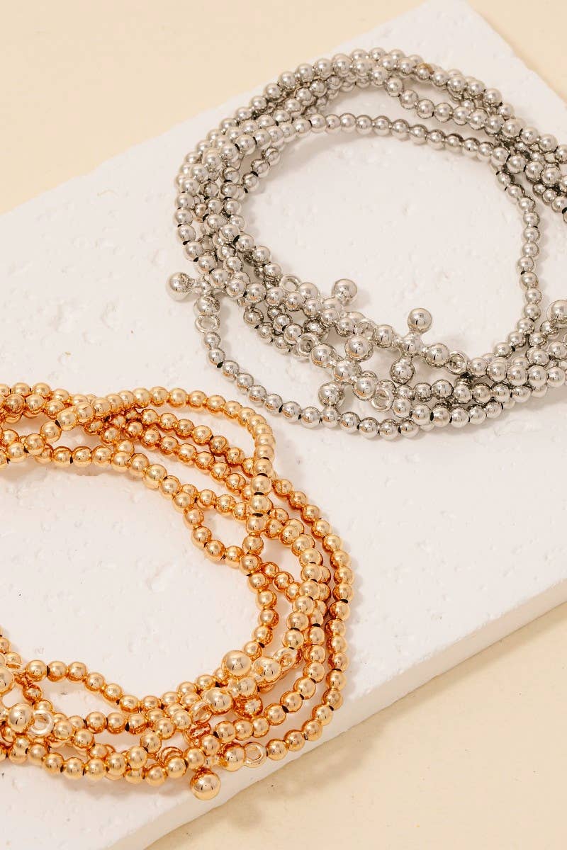 Cross Beaded Stack Bracelet Gold