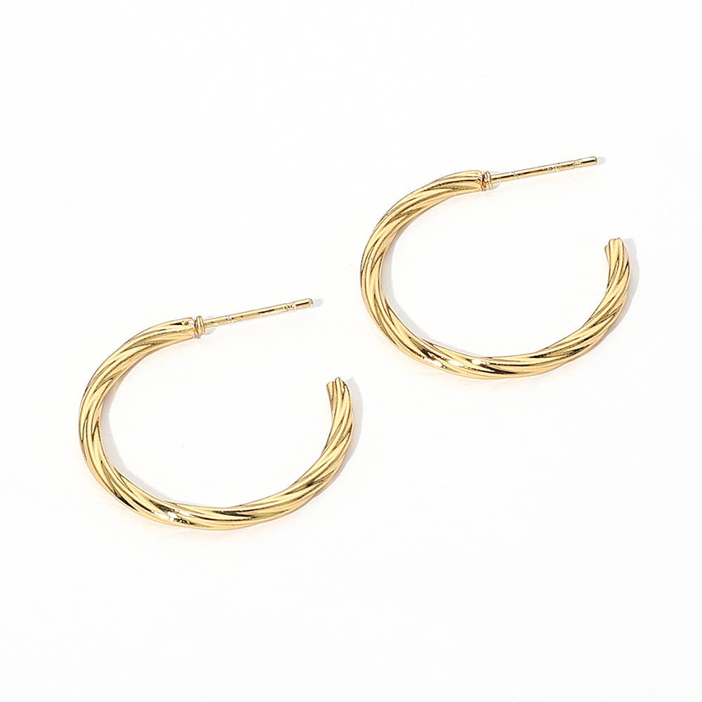 Gold Twisted Stainless Steel Hoop Earrings