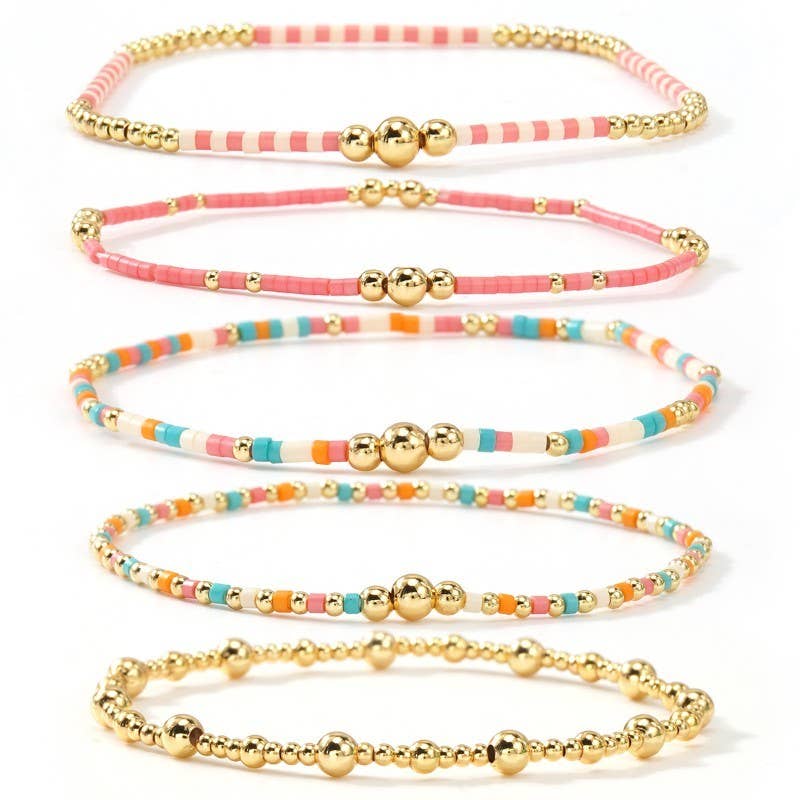 MULTI LAYER NATURAL STONE BALL CHAIN LINK BRACELET ETA 9/16