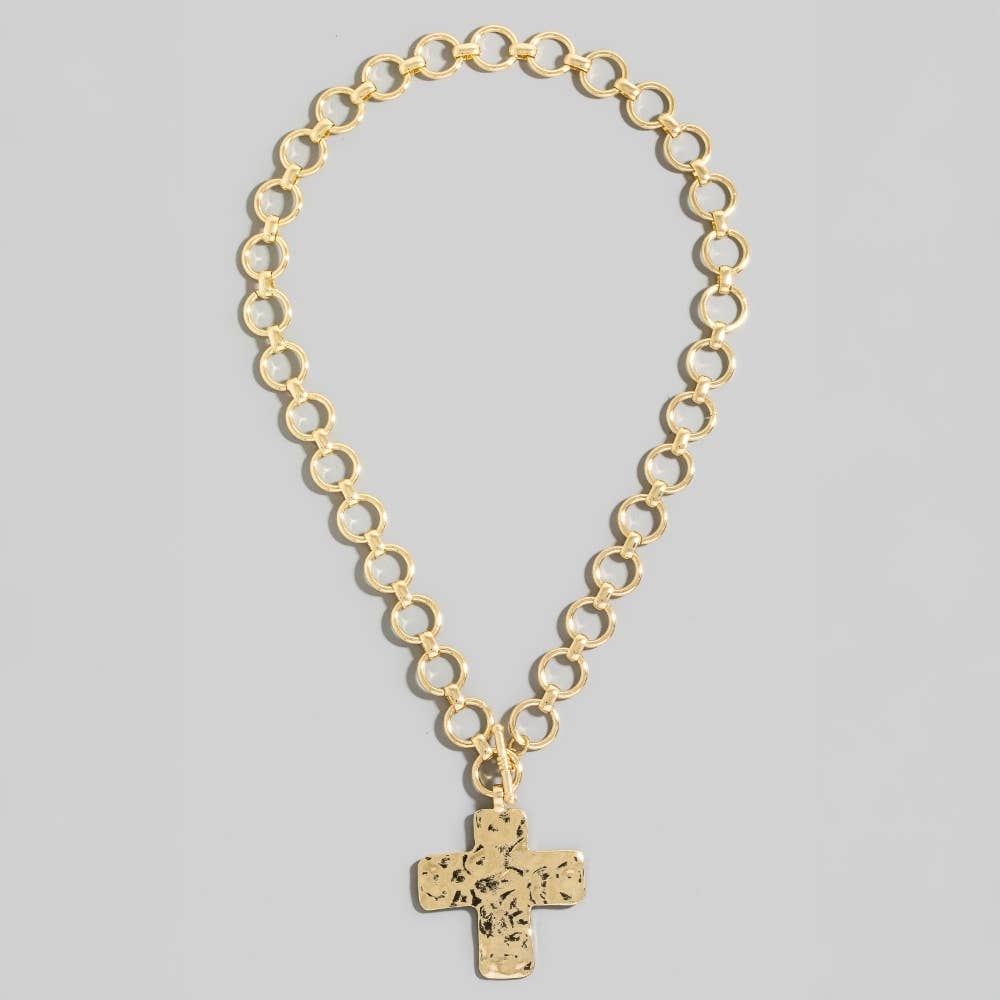Hammered Cross Statement Necklace