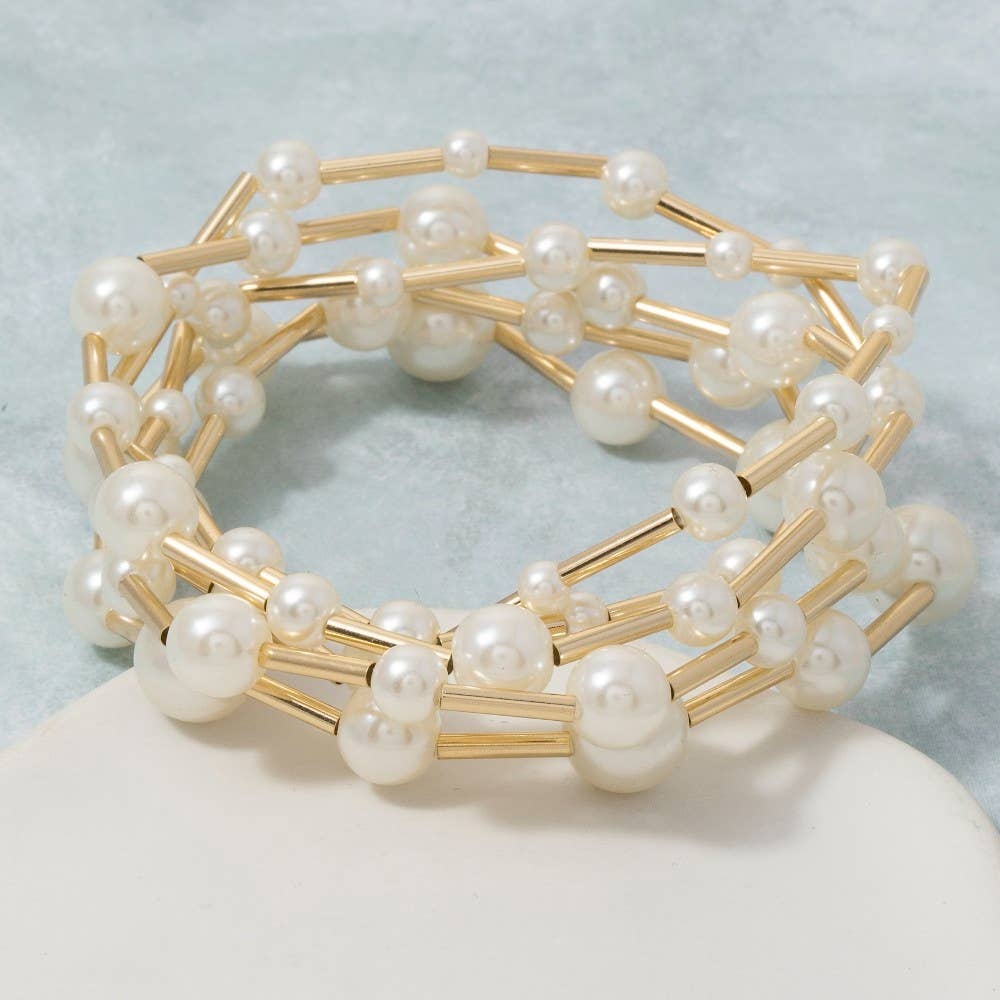 Pearl And Gold Bar Multi-Strand Bracelet