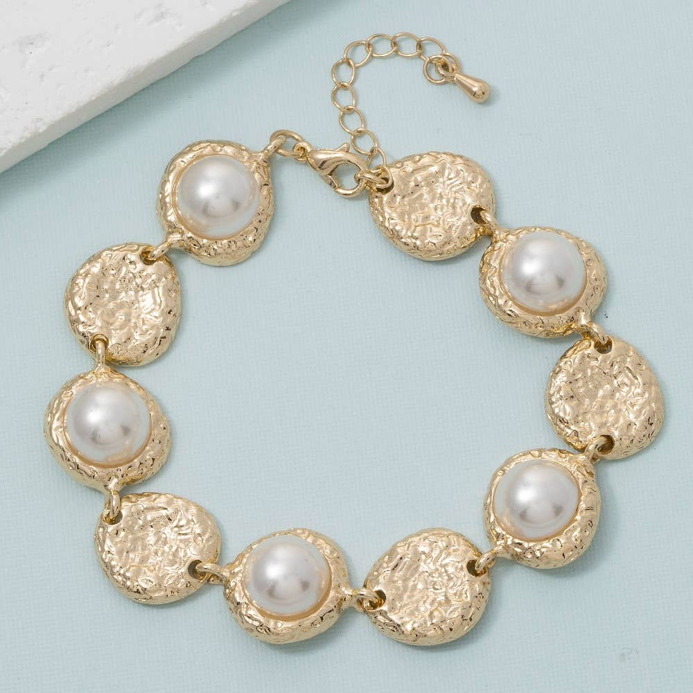 Textured Gold Pearl Bracelet