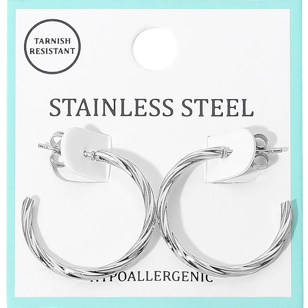 Gold Twisted Stainless Steel Hoop Earrings