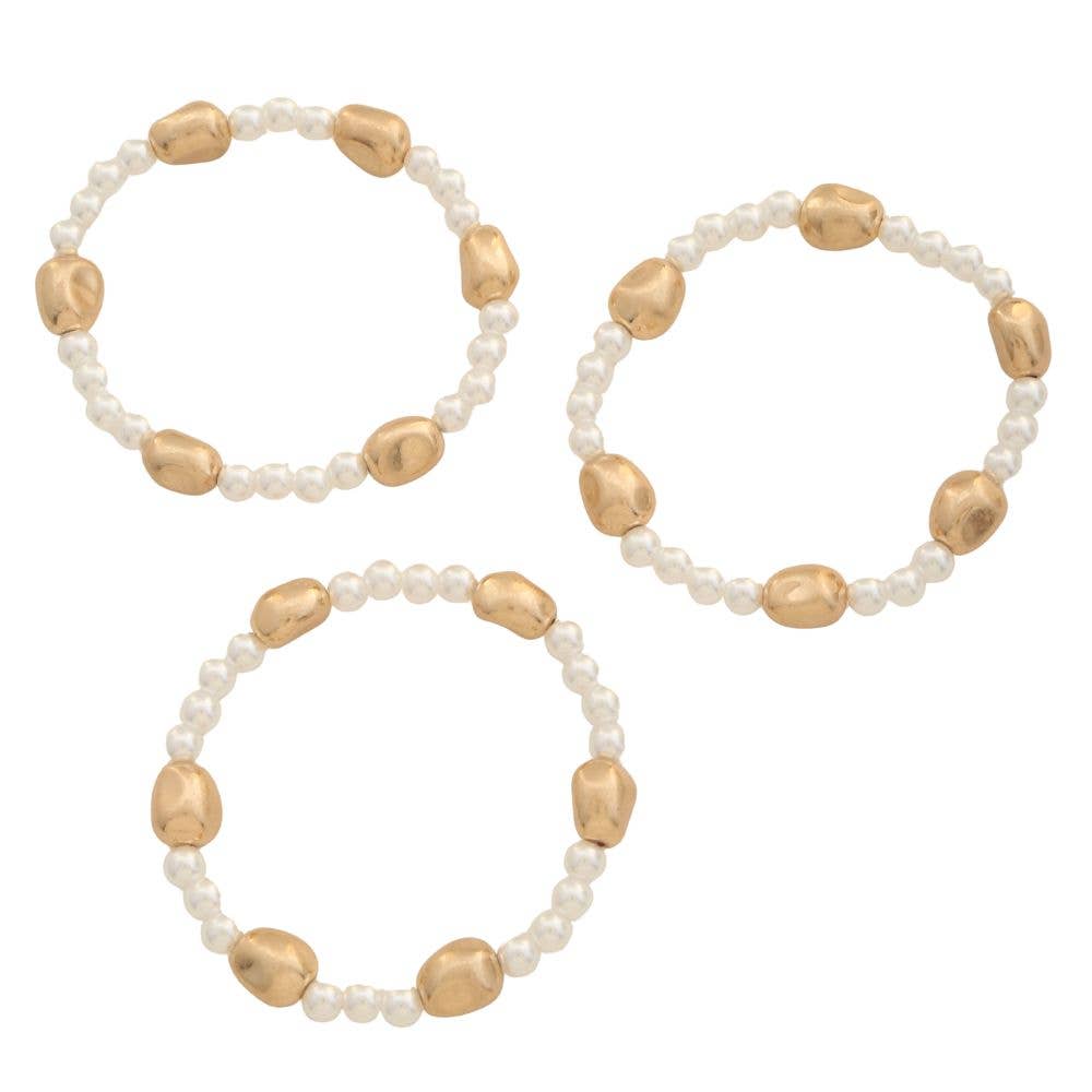 PEARL METAL BEAD BRACELET SET
