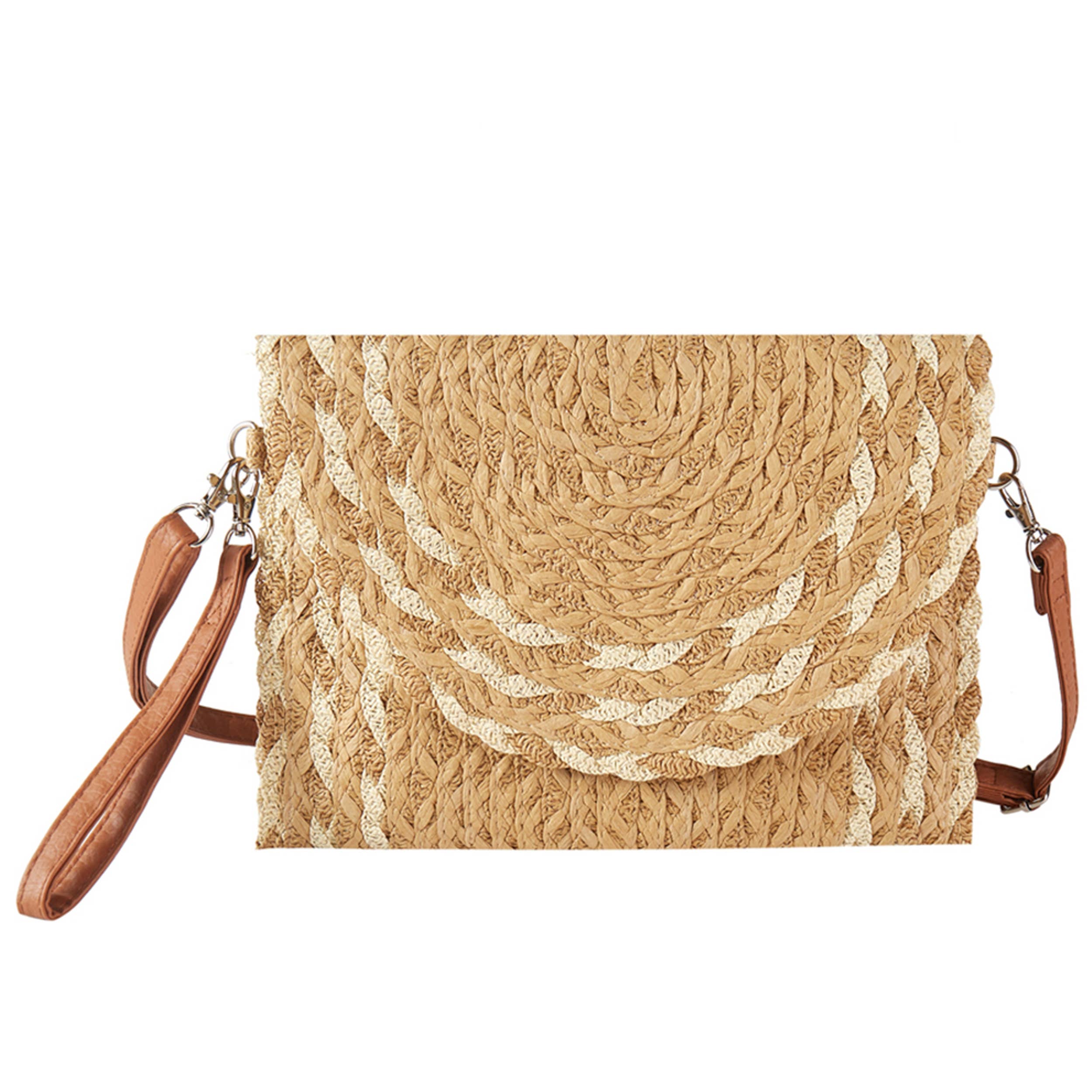 Mix Color Detail Straw Summer Clutch Crossbody Bag