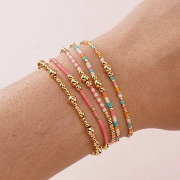 MULTI LAYER NATURAL STONE BALL CHAIN LINK BRACELET ETA 9/16